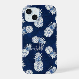 Tropical Pineapple with Name – Watercolor Style iPhone 15 Case