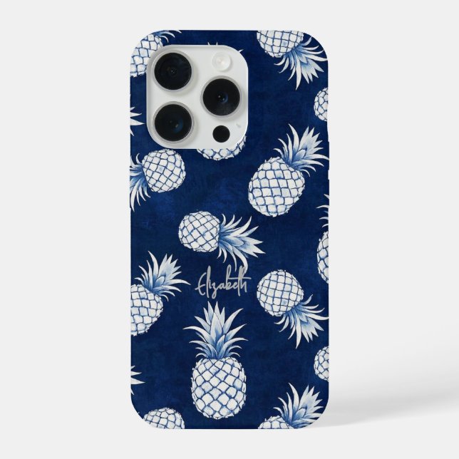 Tropical Pineapple with Name – Watercolor Style iPhone Case (Back)