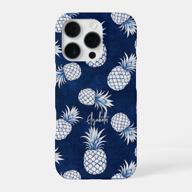 Tropical Pineapple with Name – Watercolor Style iPhone Case (Back)
