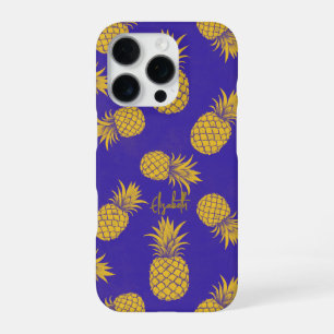 Tropical Pineapple with Name – Watercolor Style iPhone 16 Pro Case