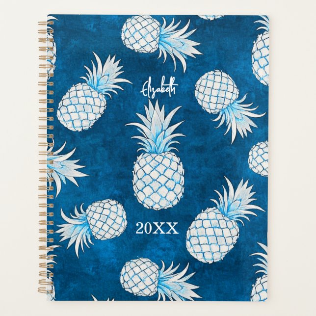 Tropical Pineapple with Name – Watercolor Style Planner (Front)