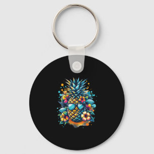 Tropical Pineapple With Shades Retro Summer Vibes Key Ring