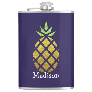 Tropical Pineapple With Your Name Hip Flask