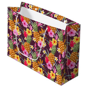 Tropical Pineapples And Flower  Large Gift Bag
