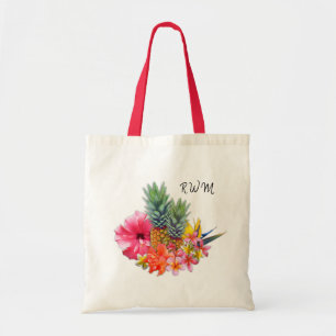 Tropical Pineapples and Flowers Collection Tote Bag