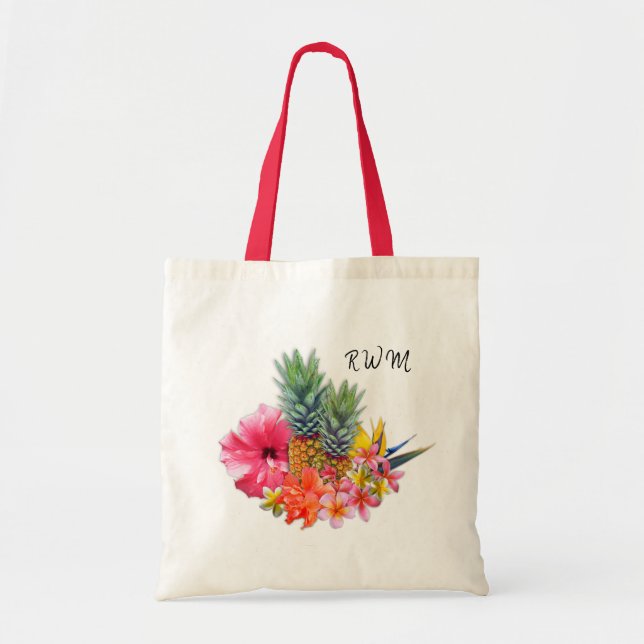 Tropical Pineapples and Flowers Collection Tote Bag (Front)