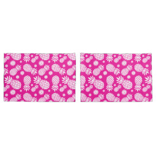 Tropical pineapples and flowers pink white art pillowcase
