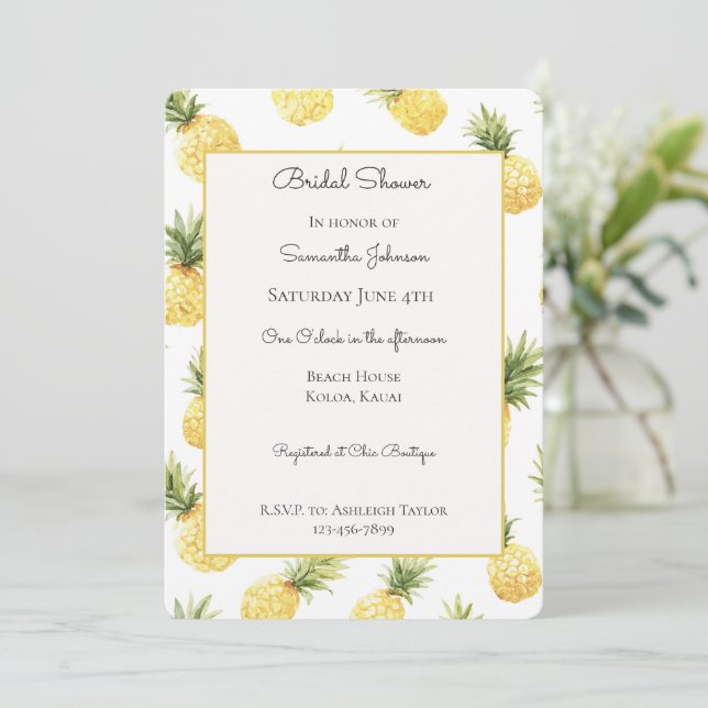Tropical Pineapples Bridal Shower Invitation (Standing Front)