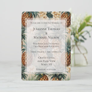 Tropical Pineapples Floral Romantic Wedding Invitation