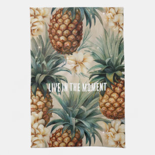 Tropical Pineapples Floral Tea Towel