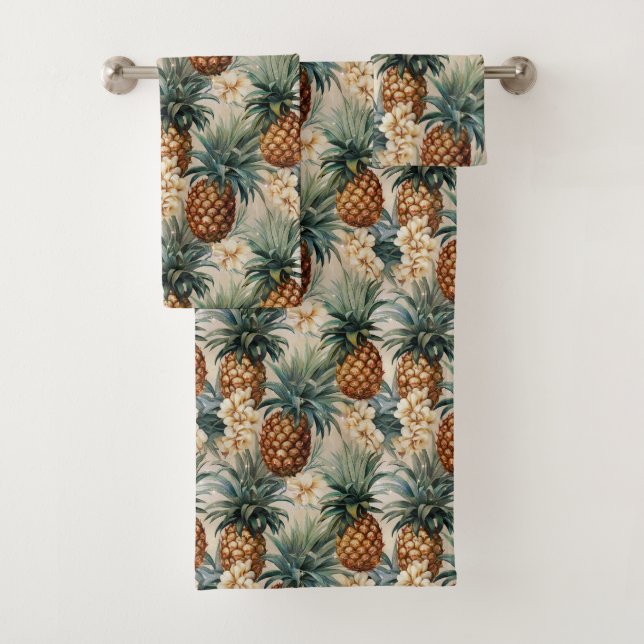 Tropical Pineapples Floral Wedding  Bath Towel Set (Insitu)