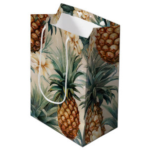 Tropical Pineapples Floral Wedding  Medium Gift Bag