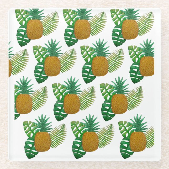 Tropical pineapples glass coaster (Front)