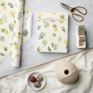 Tropical Pineapples Green Leaves Birthday Wrapping Paper
