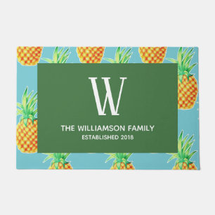 Tropical Pineapples Illustration & Family Name Doormat