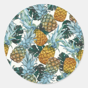 Tropical Pineapples & Leaves Exotic Birthday Party Classic Round Sticker