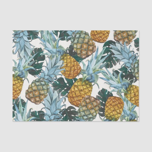 Tropical Pineapples & Leaves Exotic Birthday Party Tissue Paper (Front)