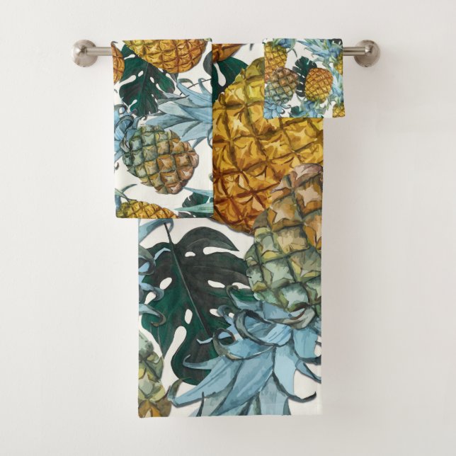 Tropical Pineapples & Leaves Exotic Island Bath Towel Set (Insitu)