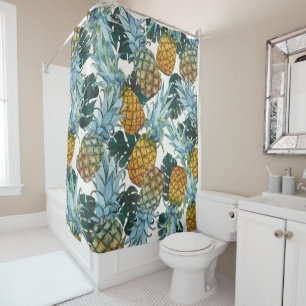 Tropical Pineapples & Leaves Exotic Island Shower Curtain