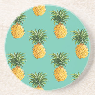 Tropical Pineapples On Teal Coaster