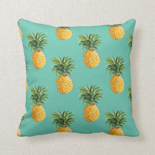 Tropical Pineapples On Teal Cushion