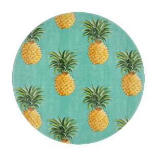 Tropical Pineapples On Teal Cutting Board