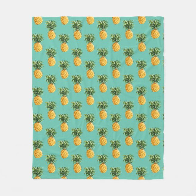 Tropical Pineapples On Teal Fleece Blanket (Front)