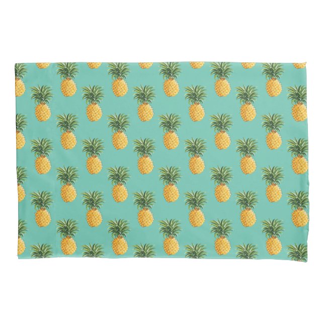 Tropical Pineapples On Teal Pillowcase (Front-Left)