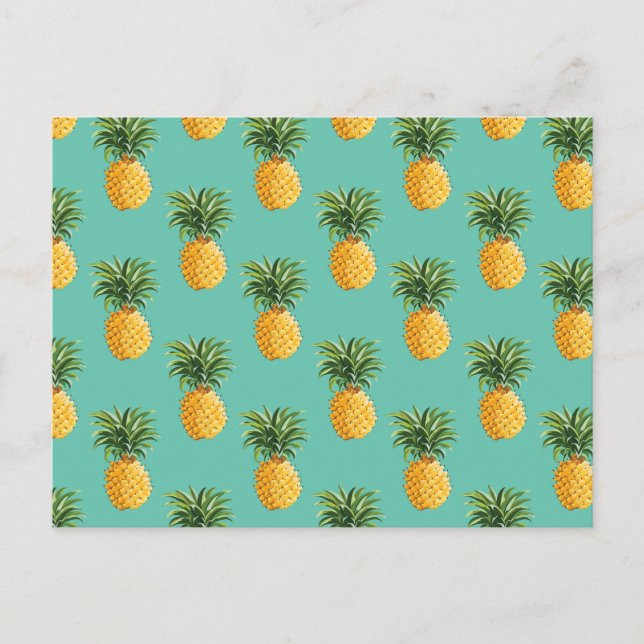 Tropical Pineapples On Teal Postcard (Front)