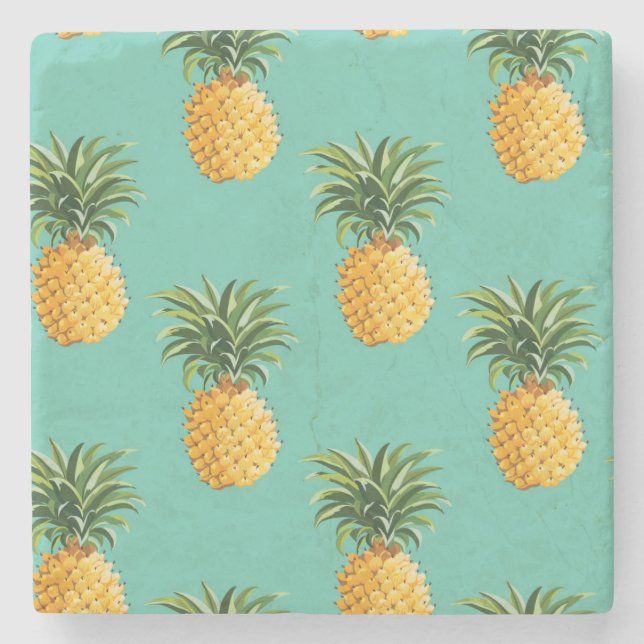 Tropical Pineapples On Teal Stone Coaster (Front)