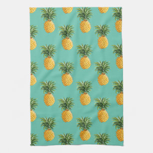 Tropical Pineapples On Teal Tea Towel