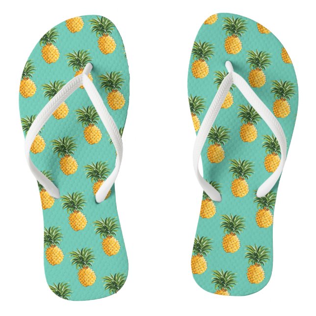 Tropical Pineapples On Teal Thongs (Footbed)