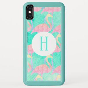 Tropical Pineapples Pink Flamingos   Monogram iPhone XS Max Case