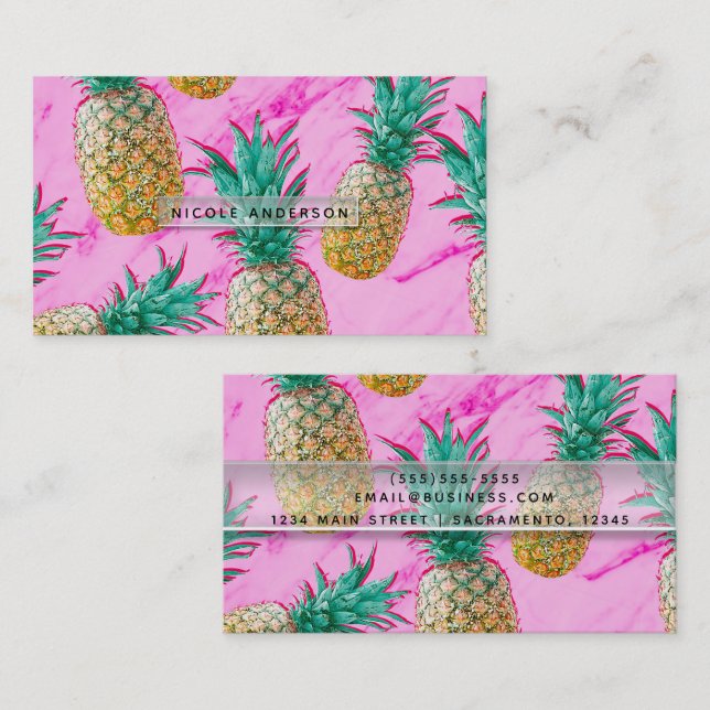 Tropical Pineapples & Pink Marble Chic Bright Business Card (Front/Back)
