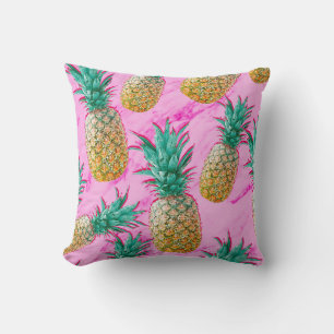 Tropical Pineapples & Pink Marble Modern Colourful Cushion