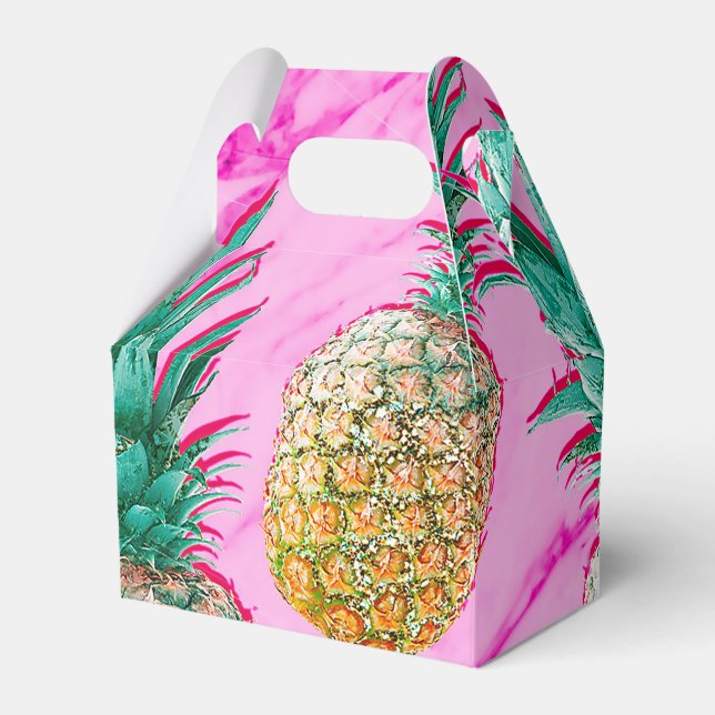 Tropical Pineapples & Pink Marble Modern Colourful Favour Box (Front Side)