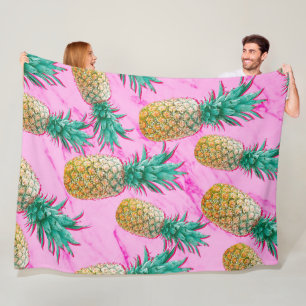 Tropical Pineapples & Pink Marble Modern Colourful Fleece Blanket