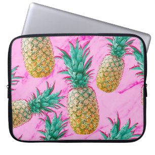 Tropical Pineapples & Pink Marble Modern Colourful Laptop Sleeve