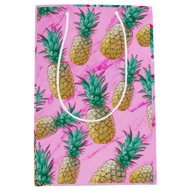 Tropical Pineapples & Pink Marble Modern Colourful Medium Gift Bag (Front)