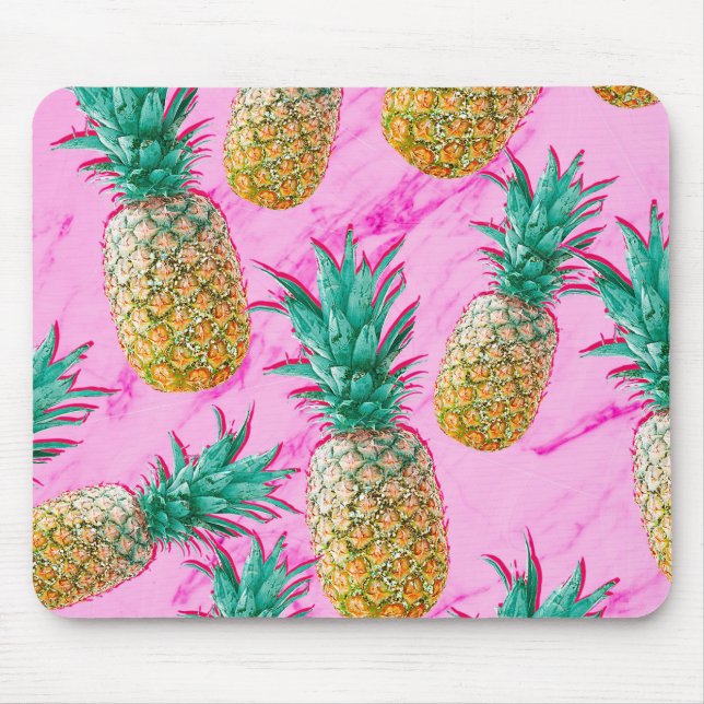 Tropical Pineapples & Pink Marble Modern Colourful Mouse Pad (Front)