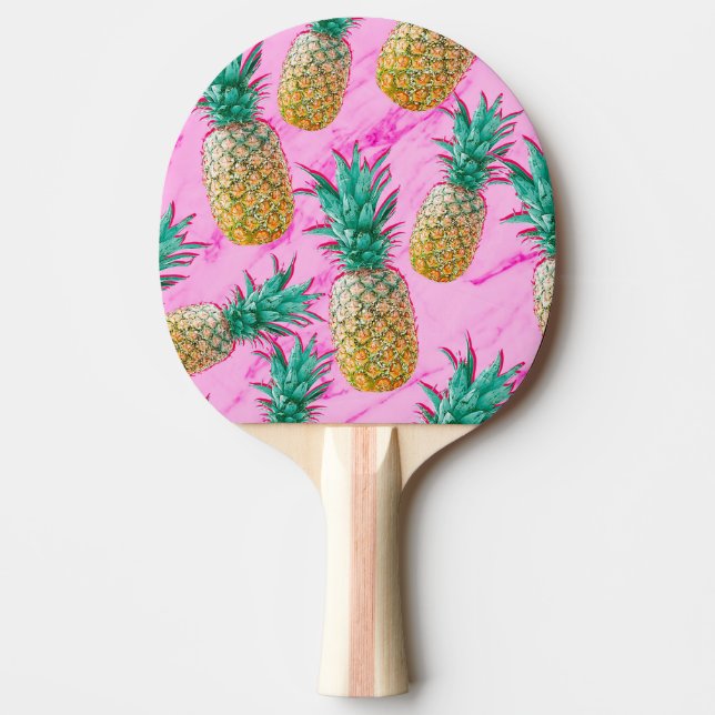 Tropical Pineapples & Pink Marble Modern Colourful Ping Pong Paddle (Front)