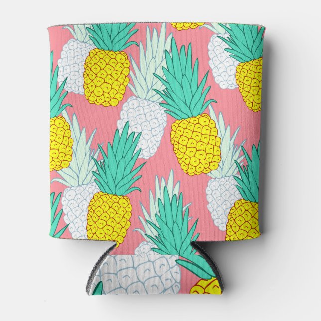 Tropical Pineapples: Red Cartoon Chic. Can Cooler (Front)