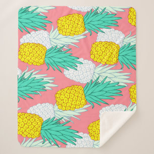 Tropical Pineapples: Red Cartoon Chic. Sherpa Blanket