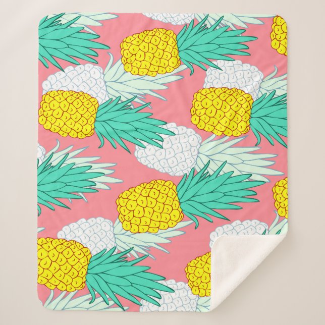 Tropical Pineapples: Red Cartoon Chic. Sherpa Blanket (Front)