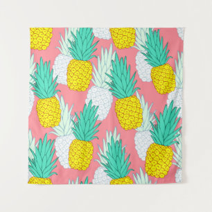 Tropical Pineapples: Red Cartoon Chic. Tapestry