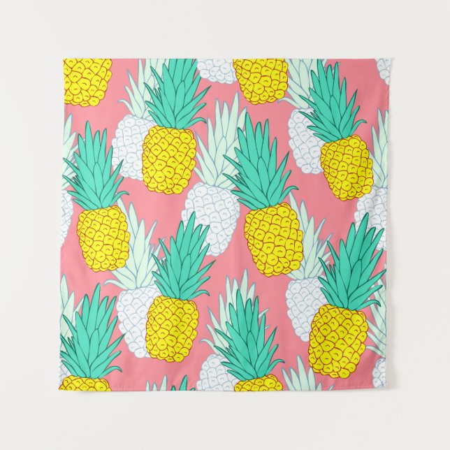 Tropical Pineapples: Red Cartoon Chic. Tapestry (Front)