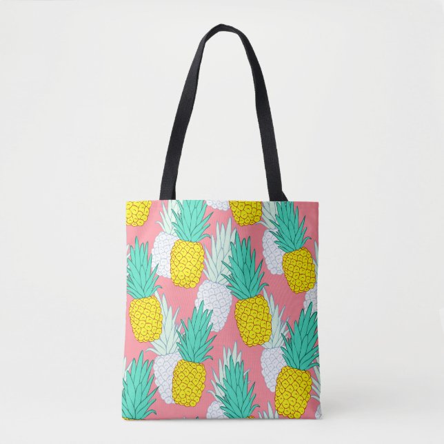 Tropical Pineapples: Red Cartoon Chic. Tote Bag (Front)