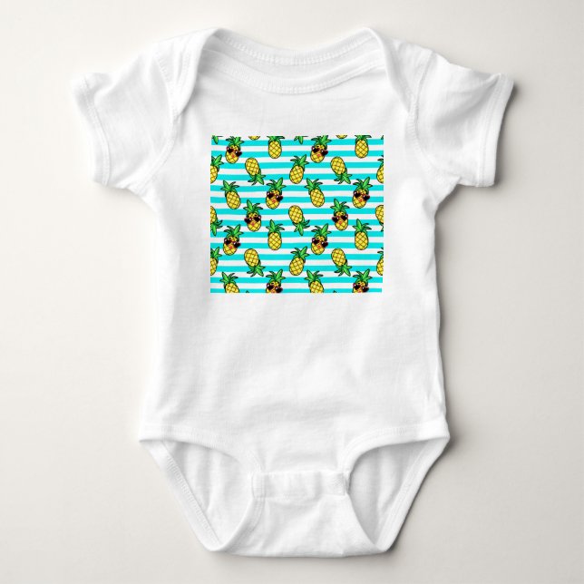 Tropical Pineapples: Retro Sunglasses Pattern. Baby Bodysuit (Front)