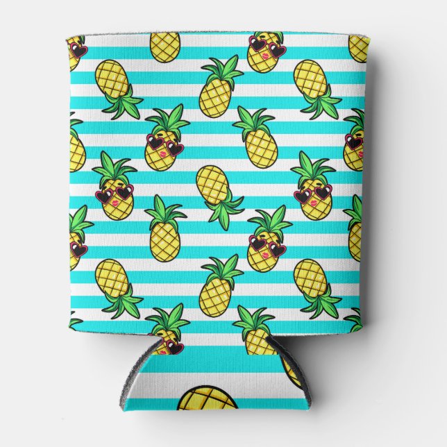 Tropical Pineapples: Retro Sunglasses Pattern. Can Cooler (Front)