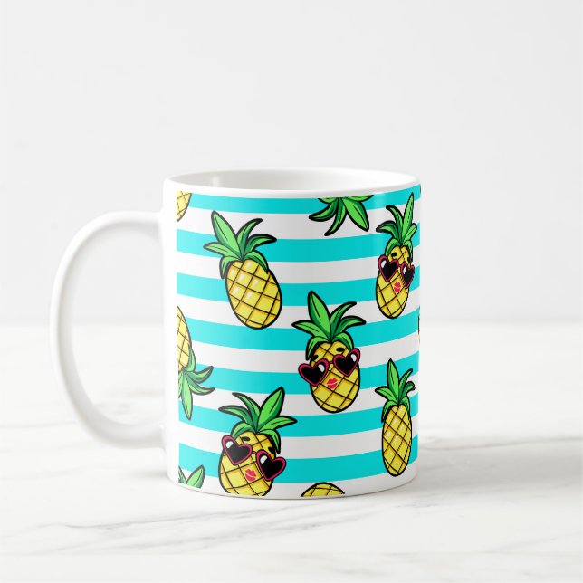 Tropical Pineapples: Retro Sunglasses Pattern. Coffee Mug (Left)
